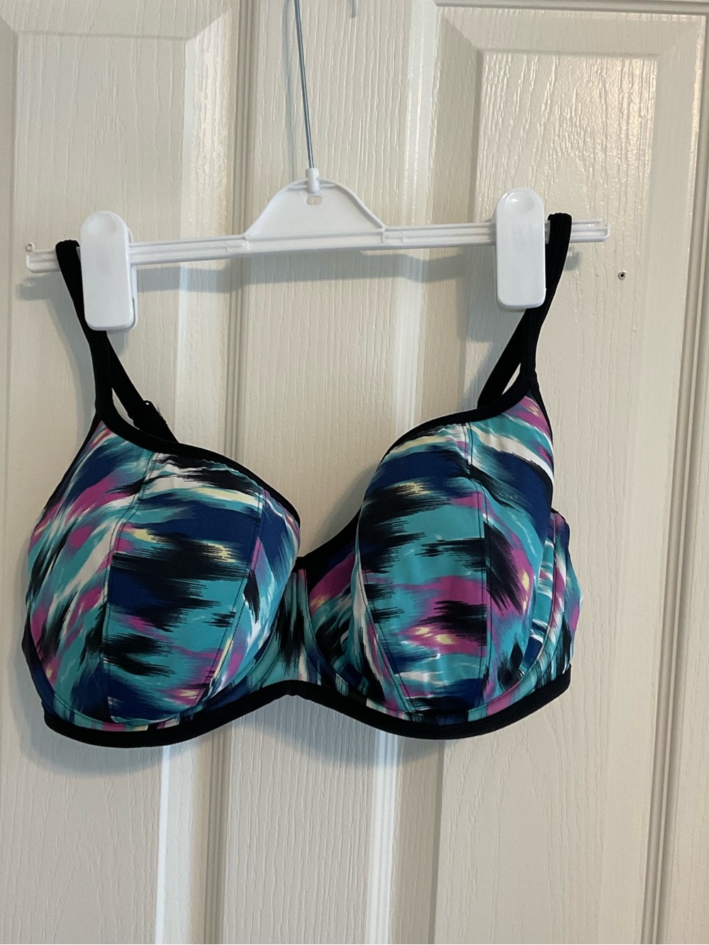 Panache Multicolor Abstract Print Underwire Swim Bra with Black Trim